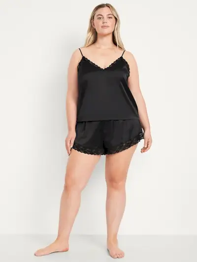 Lace-Trim Satin Pajama Short Set