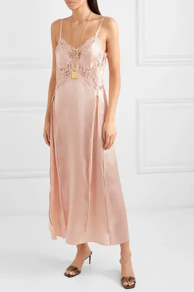 Stella McCartney + Lace-Trimmed Silk-Stain Midi Dress