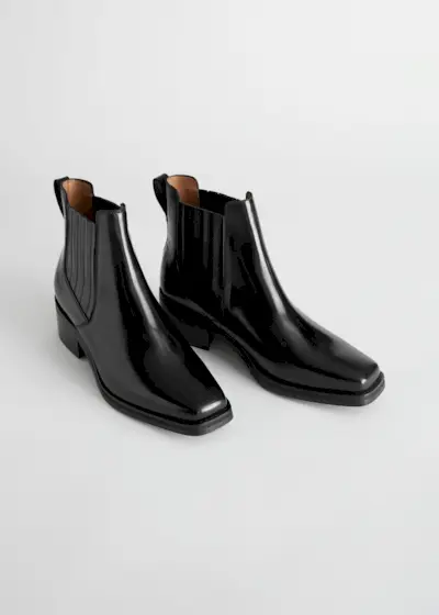 & Other Stories + Square Toe Leather Ankle Boots