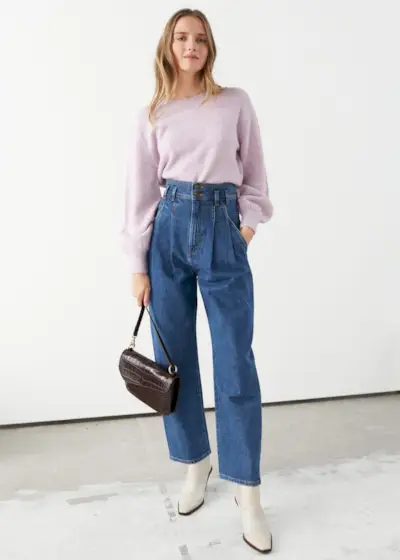 & Other Stories + High Rise Pleated Organic Cotton Jeans