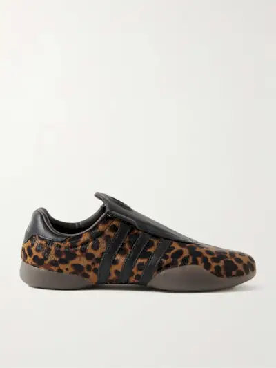 Taekwondo Mei Leather-Trimmed Leopard-Print Pony Hair Sneakers