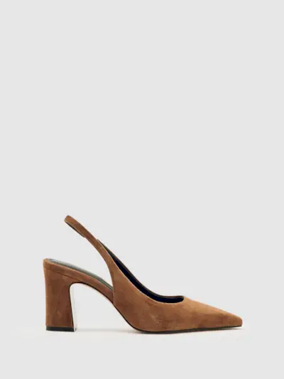 Suede Slingback Court Shoes in Tan