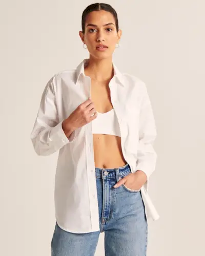 Abercrombie & Fitch + Oversized Poplin Button-Up Shirt