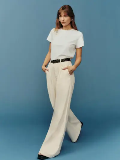 Reformation + Lowe Super Wide Leg Pleated Pants