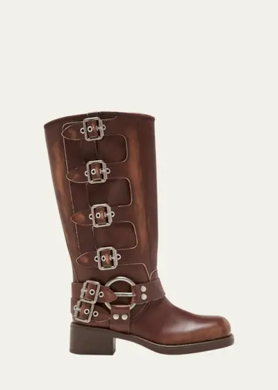 Miu Miu + Leather Harness Buckle Biker Boots