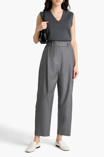 Cropped Pinstriped Wool-Twill Tapered Pants