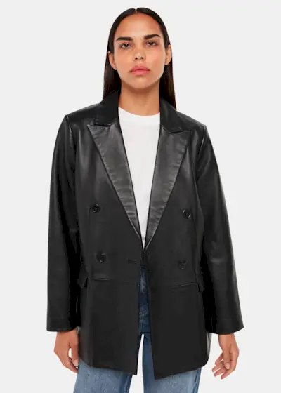 Black Aliza Waisted Leather Blazer