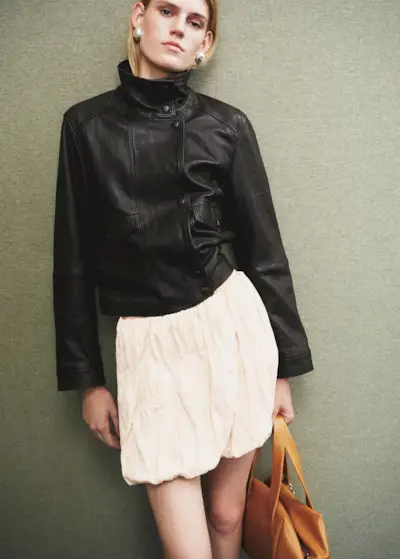 High-Neck Leather Jacket - Women | Mango Usa