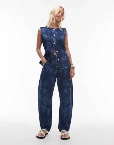 Asos Design Barrel Leg Jean in Floral Rinse Wash