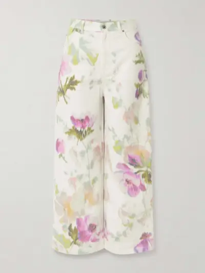 Floral-Print High-Rise Straight-Leg Jeans