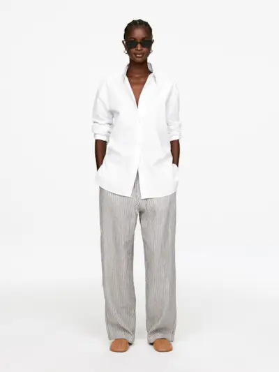 Linen Drawstring Trousers – Off White/black – Arket Gb