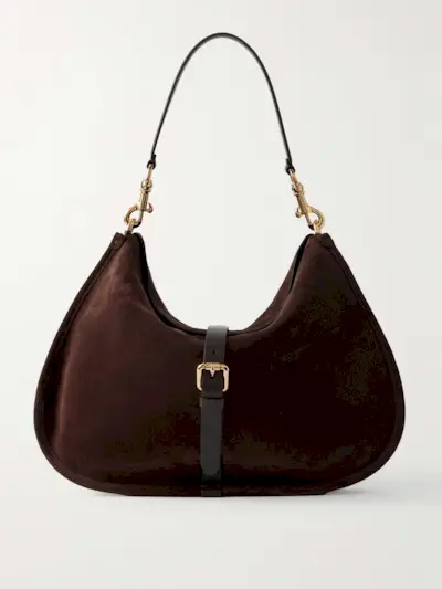 Pony Leather-Trimmed Suede Shoulder Bag