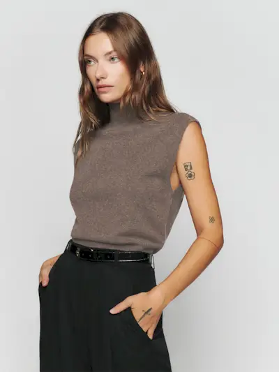 Reformation + Arco Cashmere Sleeveless Turtleneck Sweater