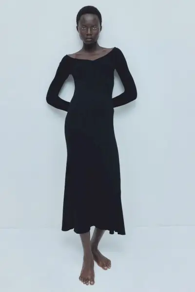 Rib-Knit Off-The-Shoulder Dress