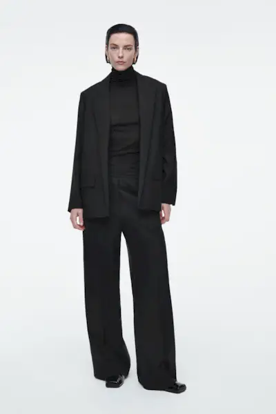 Regular Elasticated Wool Straight-Leg Trousers