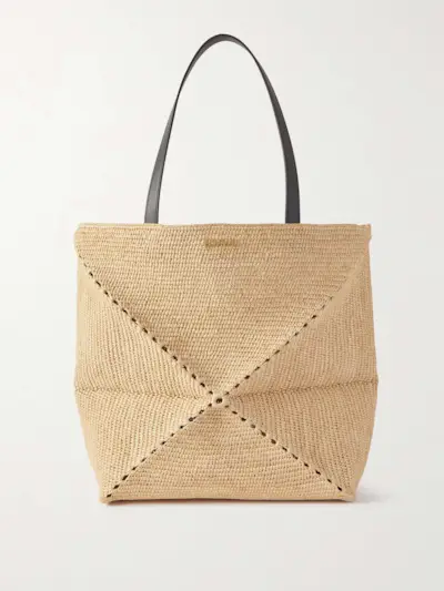 + Paula's Ibiza Puzzle Fold Large Leather-Trimmed Raffia Tote