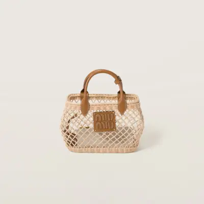 Woven Fabric Handbag With Leather Trim