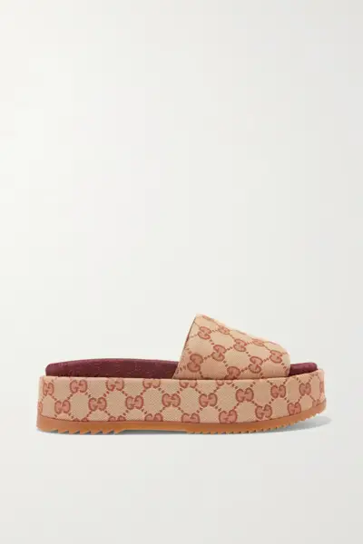 Gucci + Angelina Logo-Jacquard Coated-Canvas Platform Slides