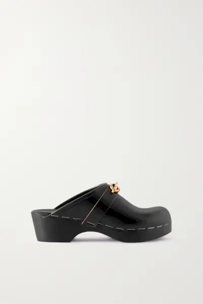 Saint Laurent + Le Maillon Embellished Leather Clogs