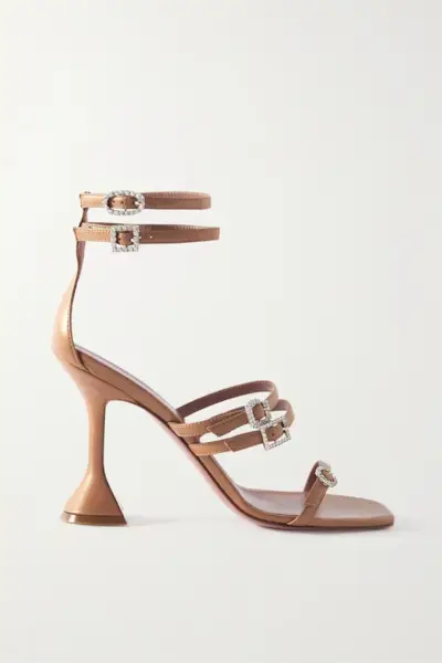 Amina Muaddi + Robyn Crystal-Embellished Metallic Leather Sandals