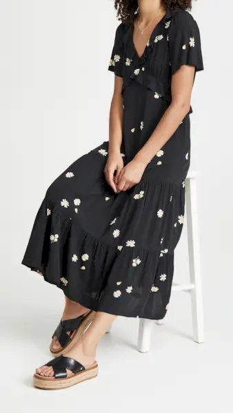 Madewell + Ruffle V Neck Waisted Midi Dress