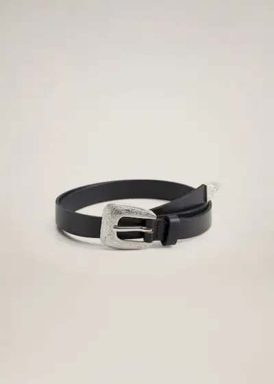 Mango + Embossed Buckle Leather Belt