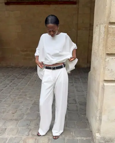 Sylvie Mus wearing a monochrome outfit.