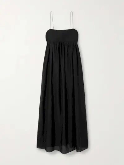 Pintucked Organic Cotton and Silk-Blend Maxi Dress