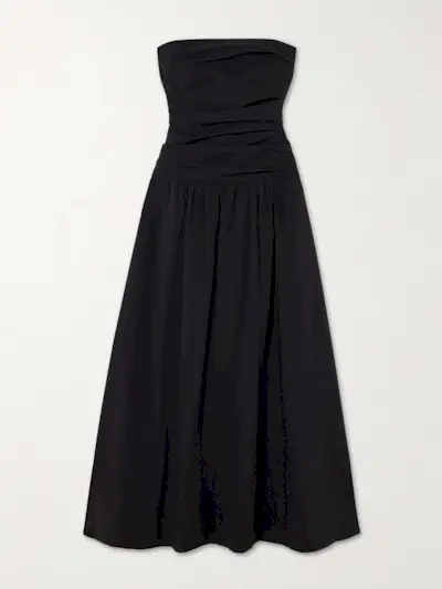 Strapless Tie-Back Crinkled Cotton-Blend Maxi Dress