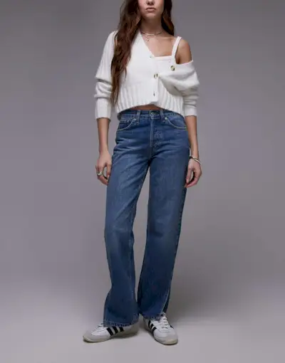 Topshop Runway Jean With Side Split in Mid Blue