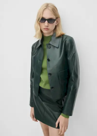 100% Leather Jacket With Buttons - Women | Mango Usa