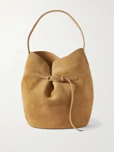 Buckled Suede Bucket Bag