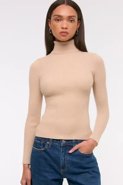 Luxeloft Lurex Slim Ribbed Turtleneck Top