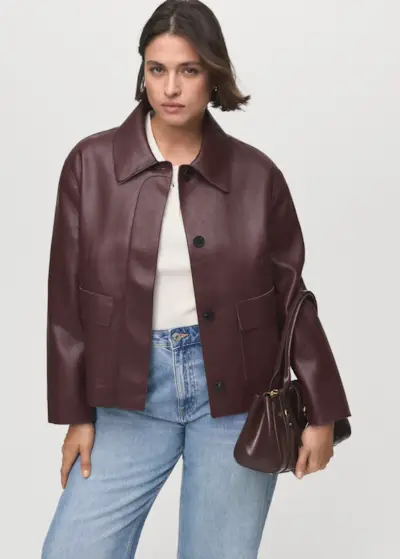 Leather-Effect Jacket With Pockets - Women | Mango Usa