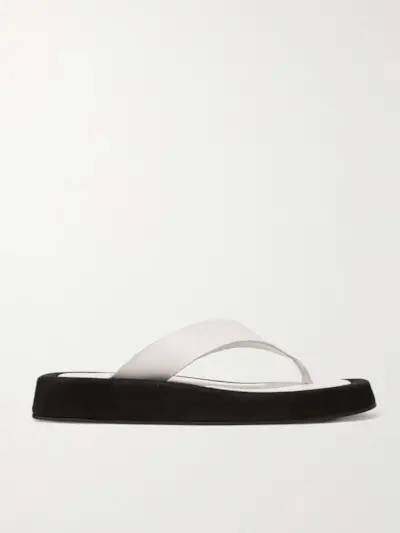 Ginza Two-Tone Leather and Suede Platform Flip Flops