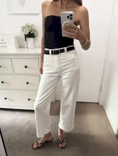Judith Jones in Madewell white crop jeans