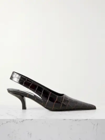 Toteme, Croc-Effect Leather Slingback Pumps