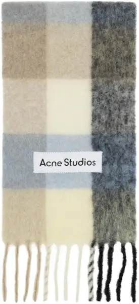 Blue & Beige Mohair Checked Scarf