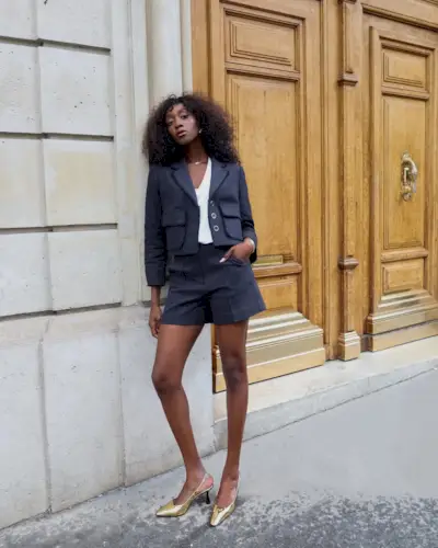 Emmanuelle wearing navy