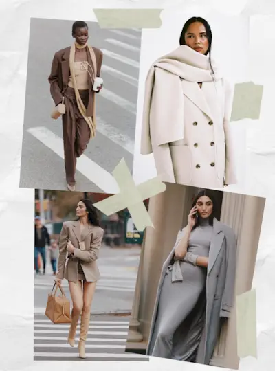 affordable quiet luxury brand, helsa, shown in a collage of image of models