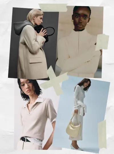 affordable quiet luxury brand, mango, shown in a collage of image of models