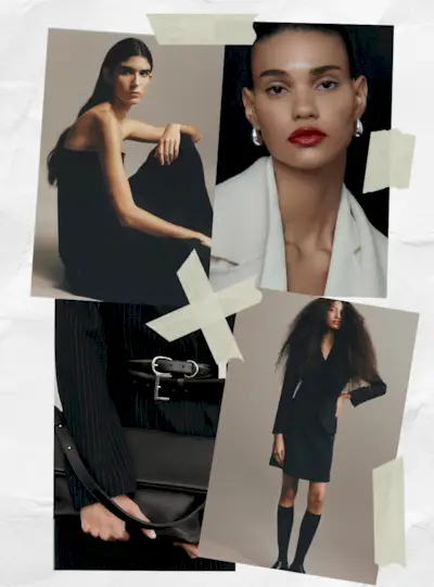 affordable quiet luxury brand, massimo dutti, shown in a collage of image of models