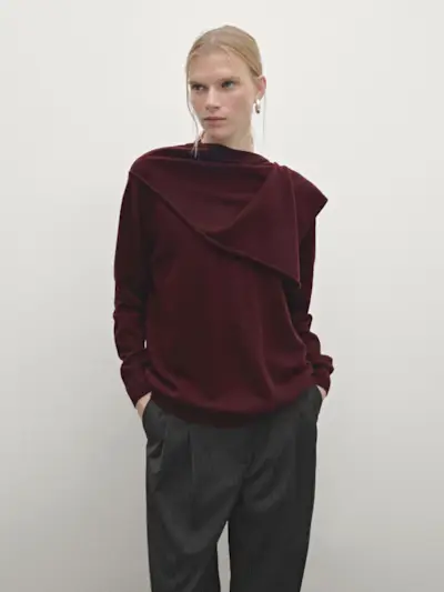 Massimo Dutti 100% Wool Sweater With Scarf