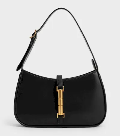 Charles & Keith + Black Cesia Metallic Accent Shoulder Bag