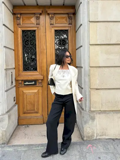 woman wearing fall loafer outfit idea 2025