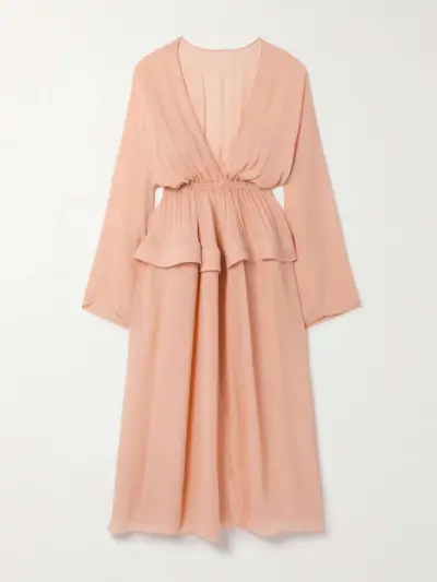 Gathered Georgette Peplum Midi Dress