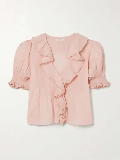 Henri Lace-Trimmed Ruffled Pintucked Organic Cotton-Voile Blouse