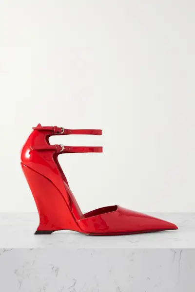 Ferragamo + Vidya X5 Patent-Leather Wedge Pumps