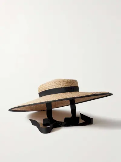 Claiborne Grosgrain-Trimmed Straw Sunhat