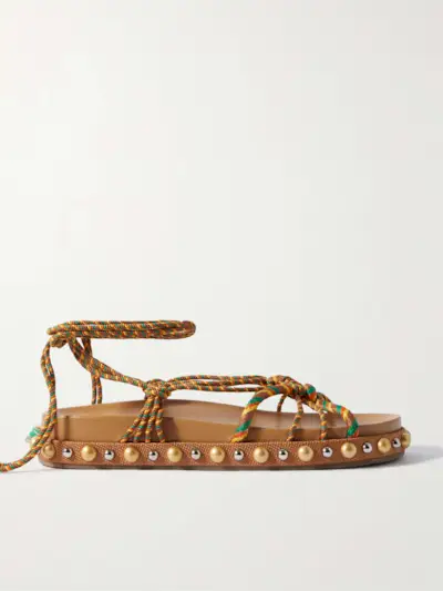 Tropical Rope Embellished Raffia Sandals
